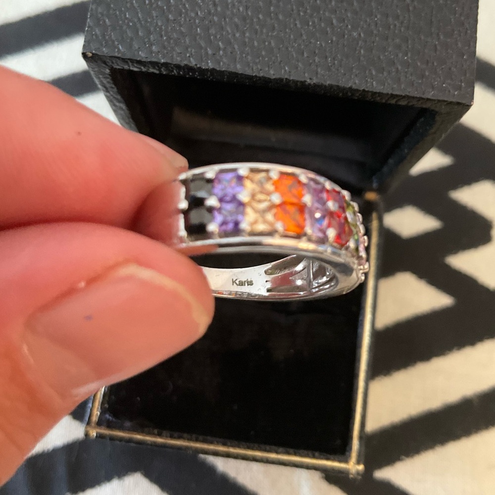 Rainbow Gemstone Band Ring - Picture 6 of 7